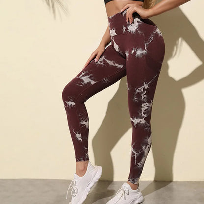 Marbling Tie-Dye Elastic Women's Fitness Running Activities Sports Leggings