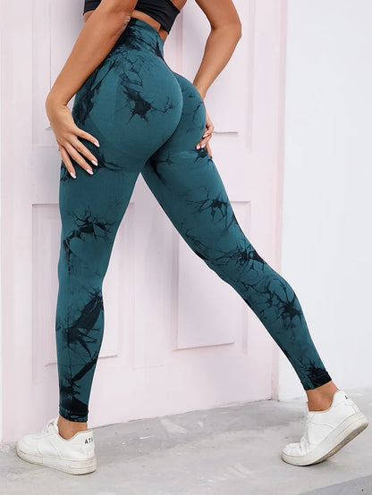 Marbling Tie-Dye Elastic Women's Fitness Running Activities Sports Leggings