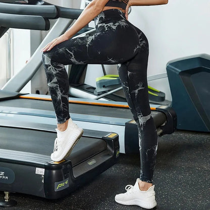 Marbling Tie-Dye Elastic Women's Fitness Running Activities Sports Leggings