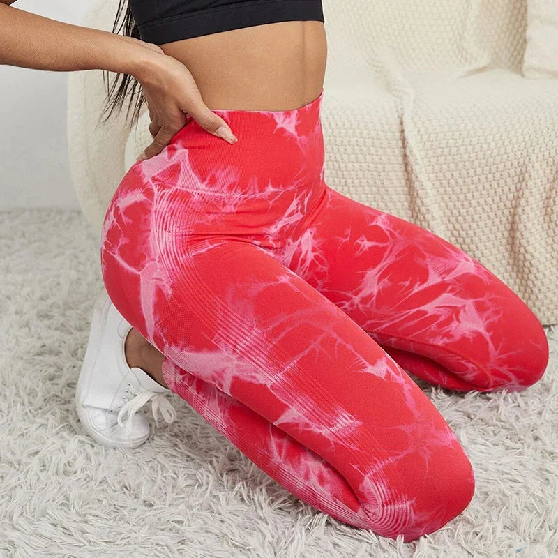 Marbling Tie-Dye Elastic Women's Fitness Running Activities Sports Leggings