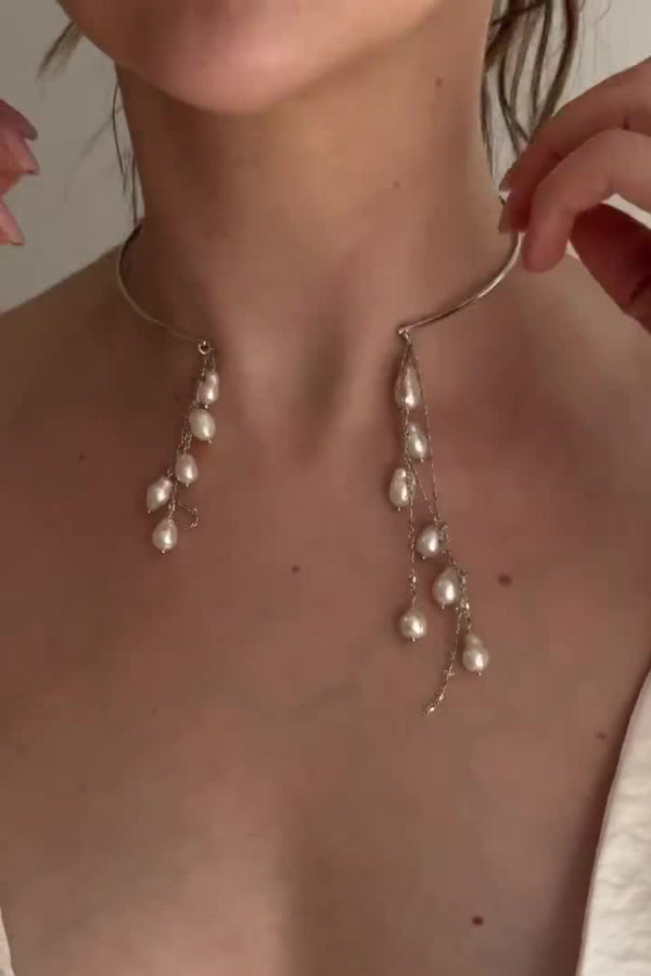 Elegant Pearl Tassel Minimalist Metal Necklace