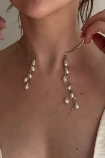 Elegant Pearl Tassel Minimalist Metal Necklace