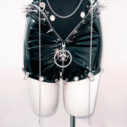 Hollow out o ring metal chain crewneck bodysuit  | Festival Outfits Women