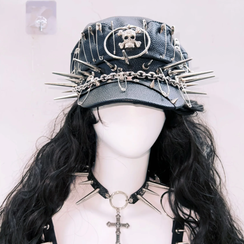 Lace up metal chain rivet applique PU leather top  | Festival Outfits Women