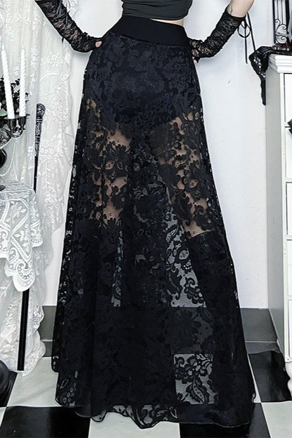 Gothic High Double Split Midi Skirt