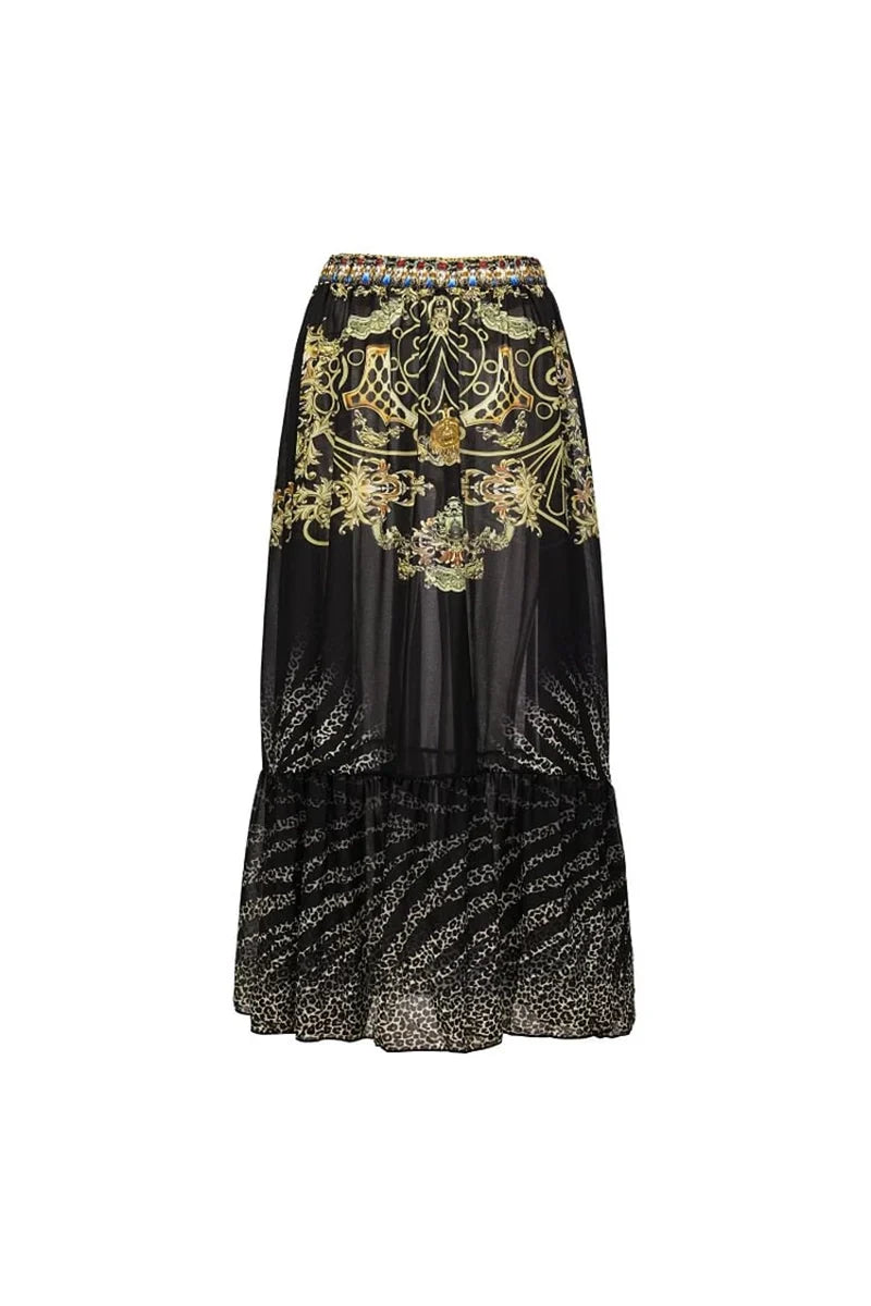Conjunto de traje de baño con volantes en dorado y negro