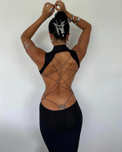 Backless Bow Slim Fit Long  Bodycon Dress