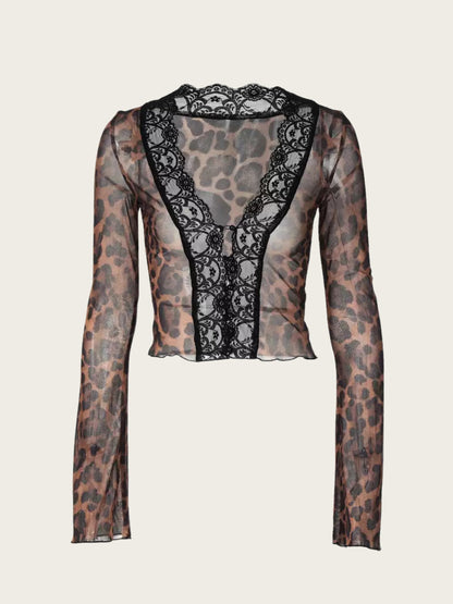 Wednesday Leopard Lace Mesh Top
