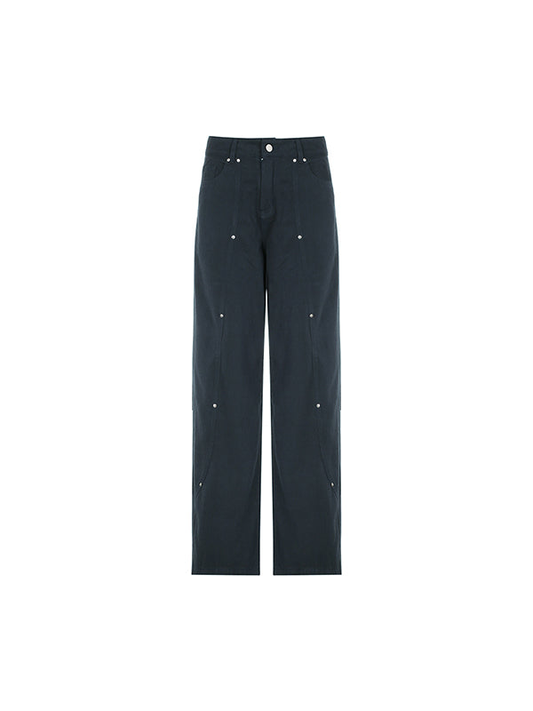 The Rivet Design Is Irregular And Loose Cargo Jeans