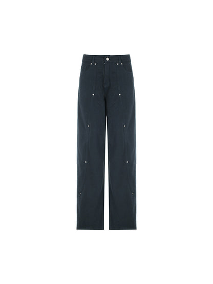 The Rivet Design Is Irregular And Loose Cargo Jeans