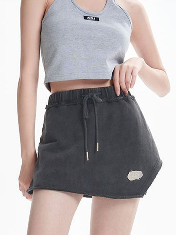 Distressed Washed Double Zip Hoodie & Frayed Hem Skirt Set