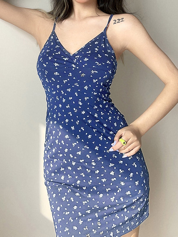 V Neck Ditsy Floral Mini Dress