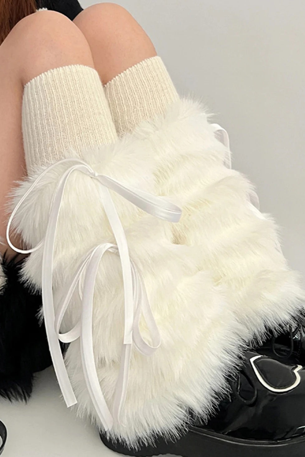 Punk Gothic Bow Imitation Rabbit Fur Thickened Warmers