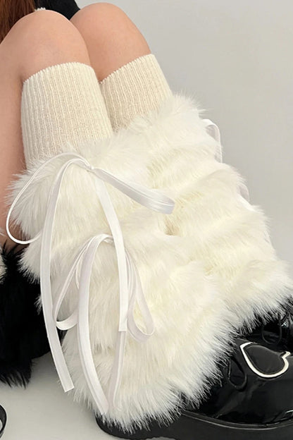 Punk Gothic Bow Imitation Rabbit Fur Thickened Warmers