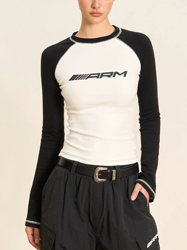 Raglan Contrast Color Slim Long Sleeve Tee