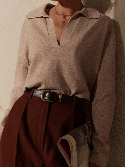 Solid Lapel Neck Knit Sweater