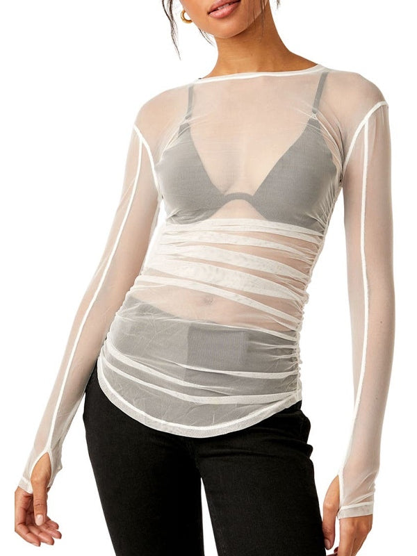 Transparent Mesh Long Sleeve Tee