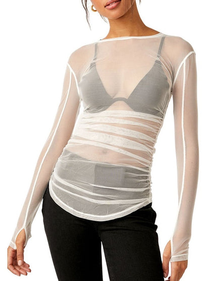 Transparent Mesh Long Sleeve Tee