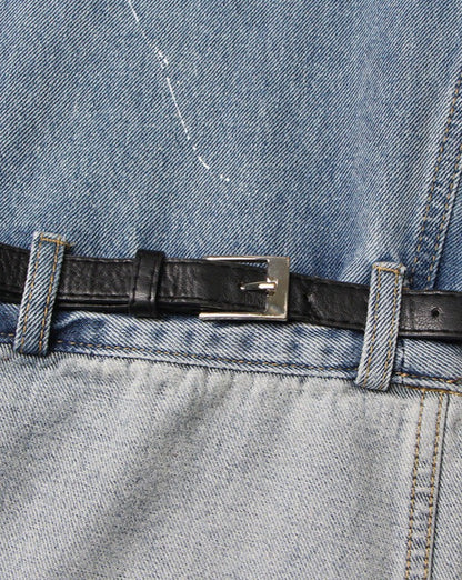 High-Rise Contrast Turn-up Straight-Leg Hybrid Jeans