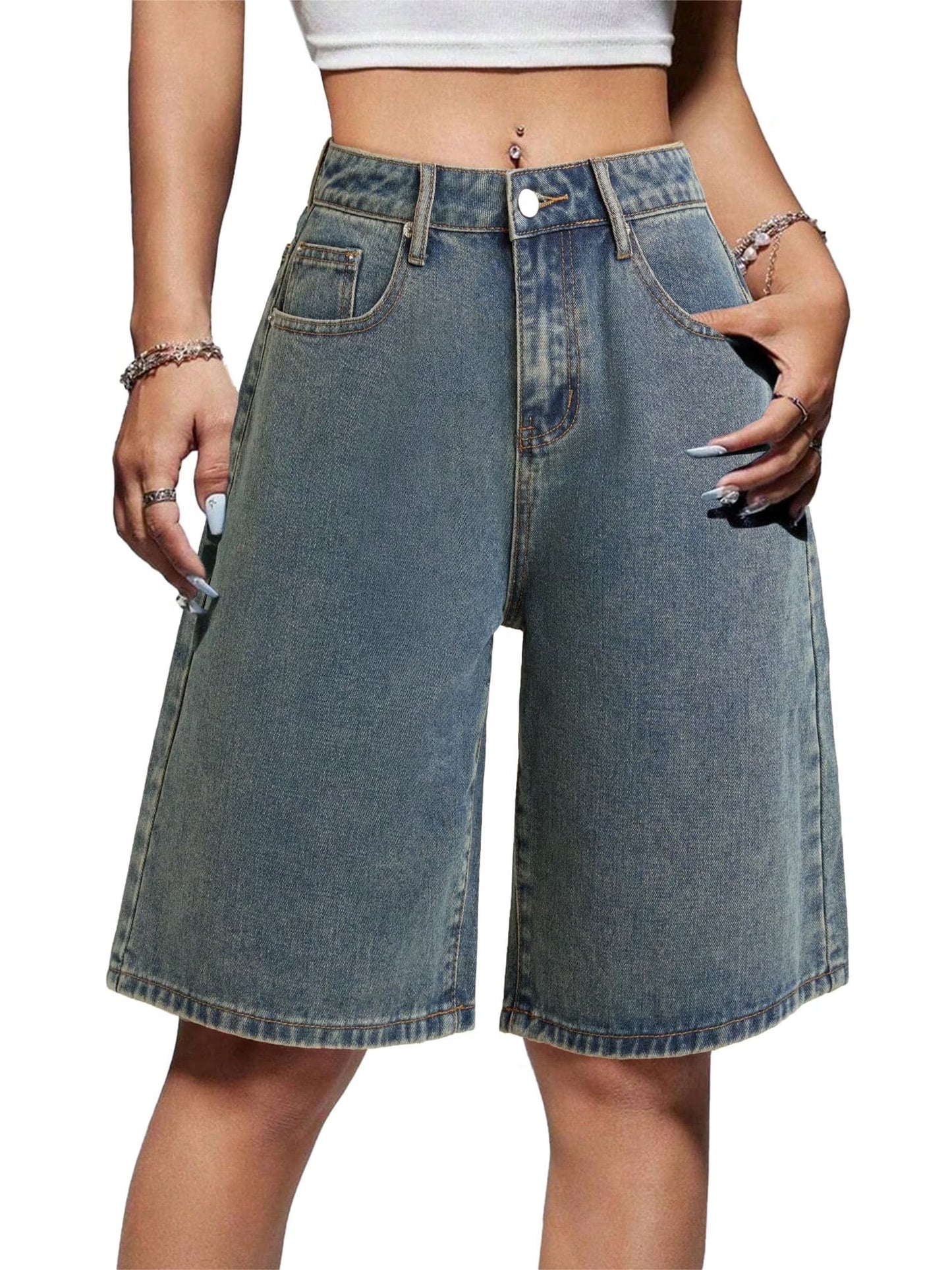 Women's Denim Shorts Mid-Low Waist Jean