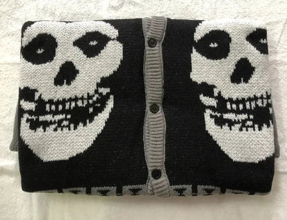 Unisex Skull Knitted Wool Collared Street Cardigan Sweater