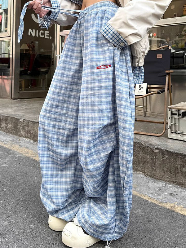 Plaid Print Wide Leg Pants