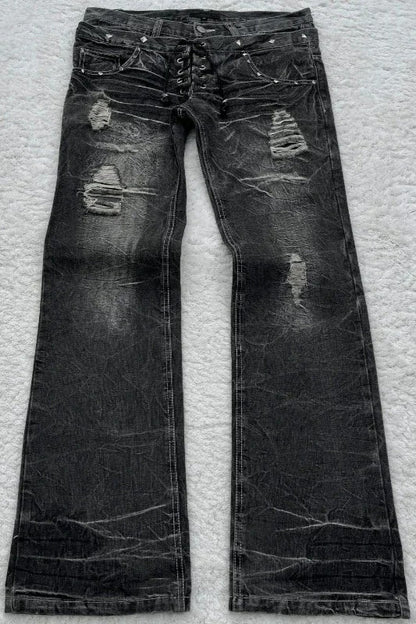 Retro Double Waist Lace-Up Flare Pants