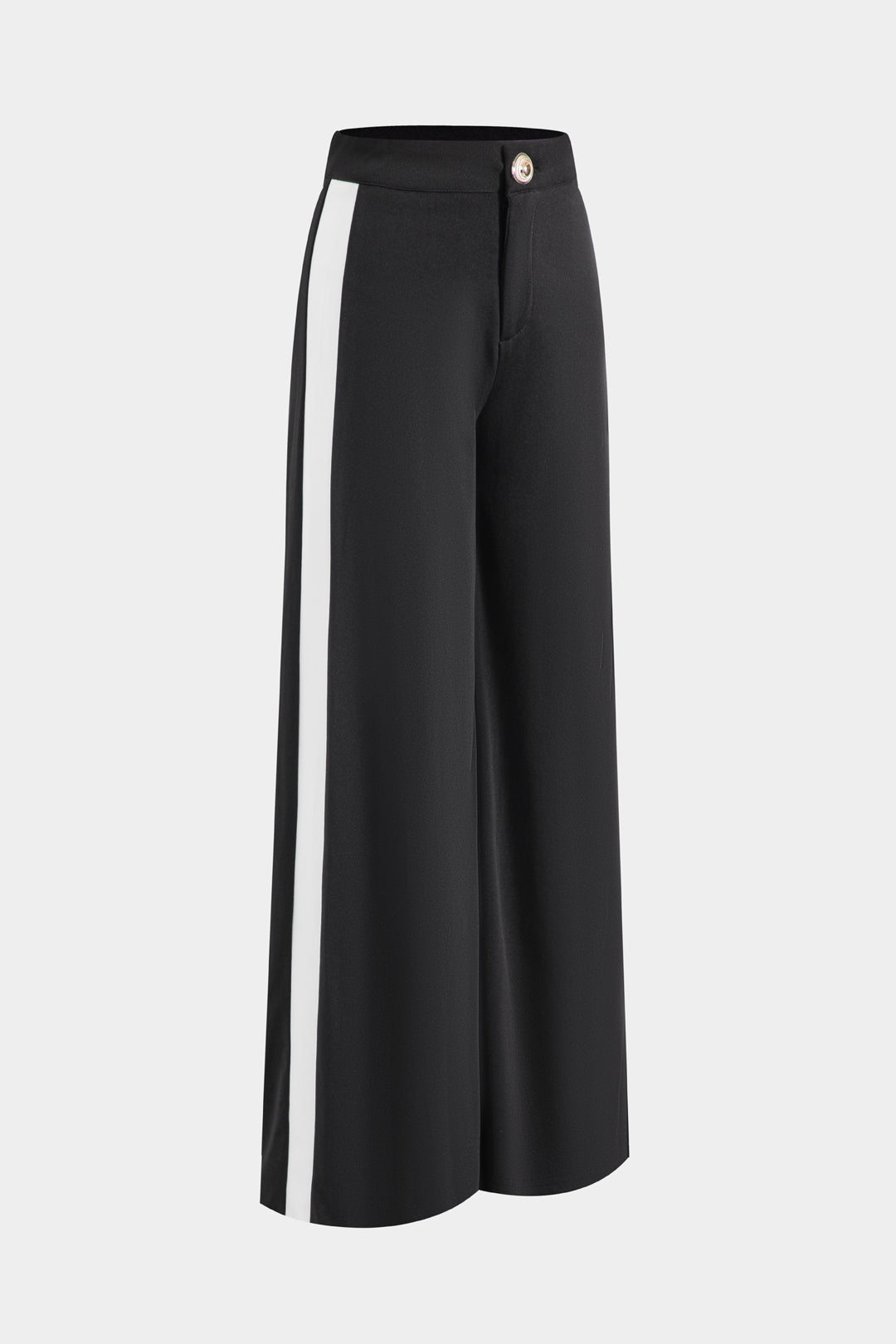 Contrast Metallic Button Short-Sleeve Shirt And Wide Leg Trousers Set