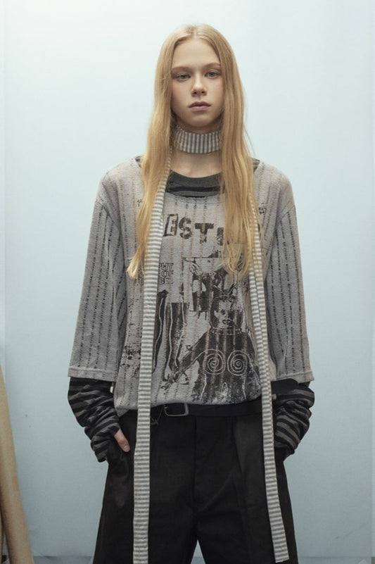 Loose Graffiti Print Unisex Knit Top