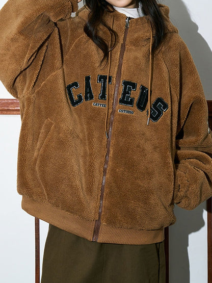Reversible Lambswool Hooded Drawstring Embroidered Jacket