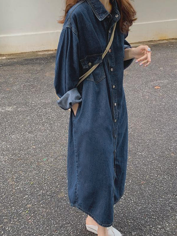Denim Dual Pocket Shirt Maxi Dress