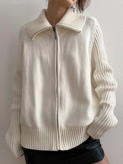 Solid Lapel Neck Splice Cardigan