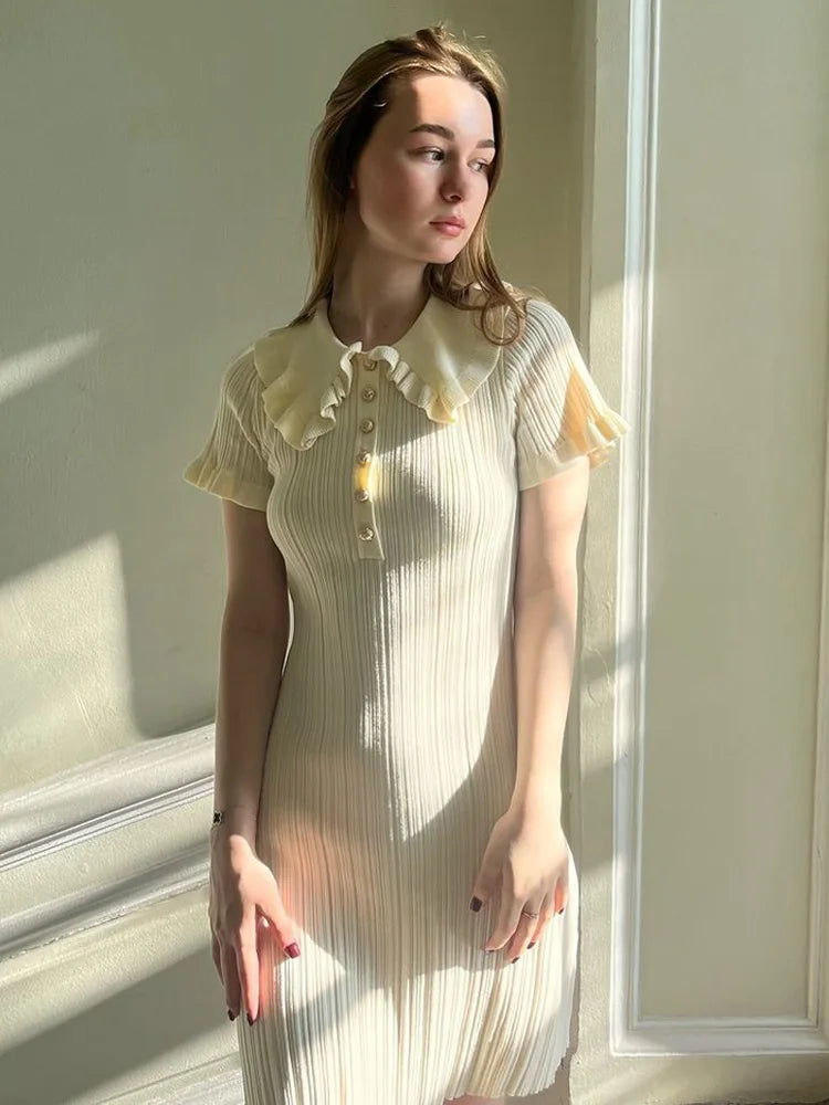 Knit Retro Single-Breasted Mini Dress