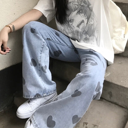 Heart Full Pattern Long Jeans Pants