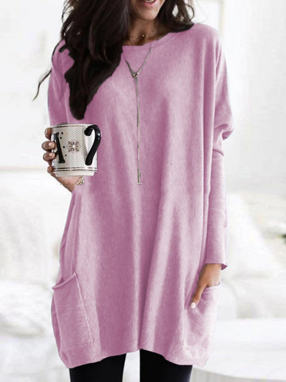 Pocket Round Neck Long Sleeve T-shirts