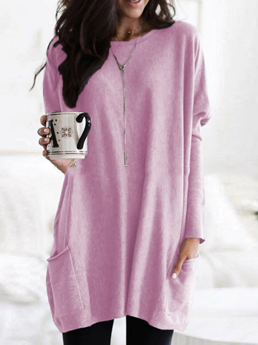 Pocket Round Neck Long Sleeve T-shirts
