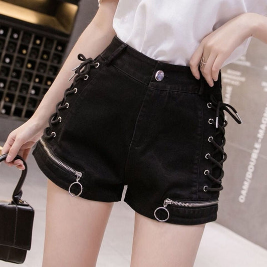 Sexy Bandage Zipper Mini Denim Shorts
