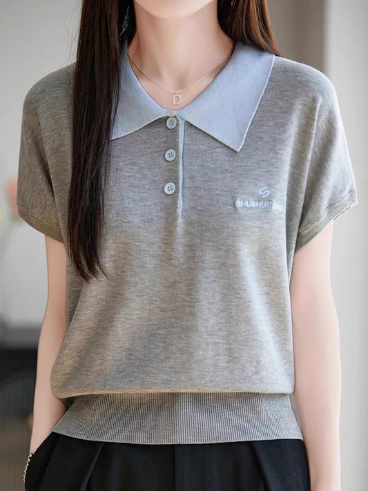 Molly Retro Lapel Contrasted Knitted Top