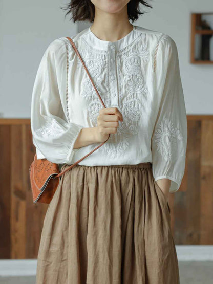 Kylie Vintage Crew Neck Embroidered Top