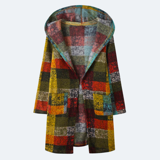 Elegante cárdigan a cuadros multicolor con capucha para mujer | Ideal para cualquier temporada