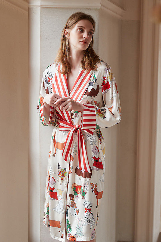 Conjunto de bata con estampado navideño de perro