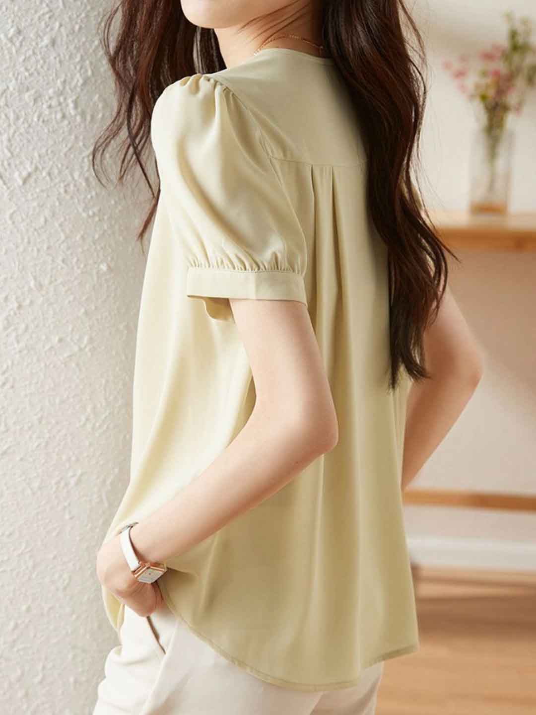 Zoey Classic V-Neck Puff Sleeve Chiffon Shirt
