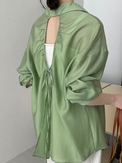 Olivia Loose Lapel Hollowed Back Slit Shirt