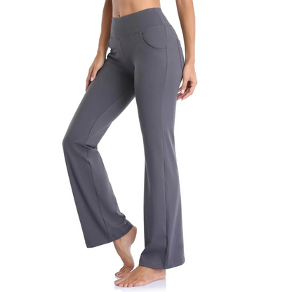 Women's Sporty High Waisted Flared Pants with Side Pockets | Great for All-Season Casual Days