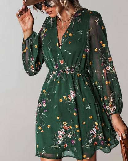 Elegante vestido midi de mujer con escote en V y estampado floral | Ideal para primavera/verano