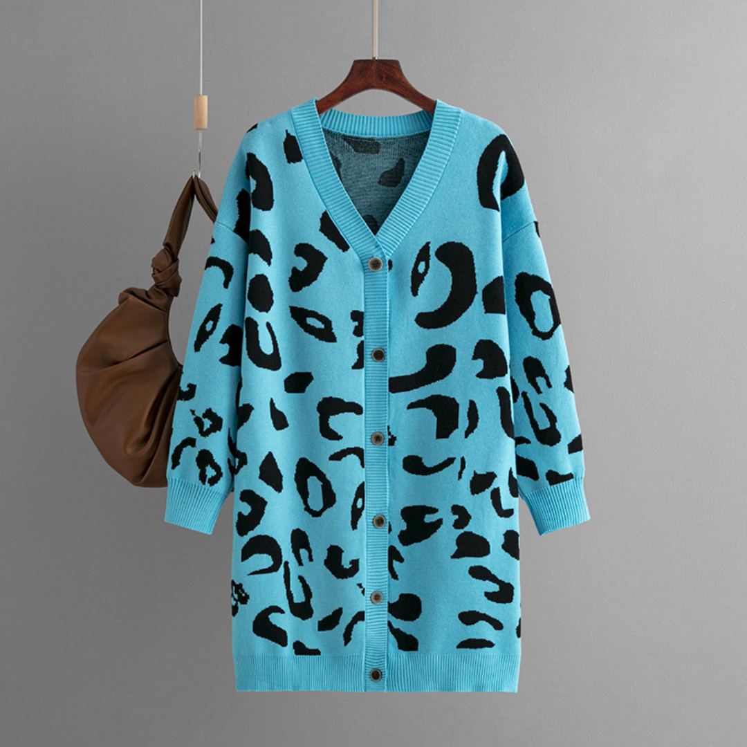 Cárdigan de mujer con estampado de leopardo y botones | Ideal para otoño/invierno
