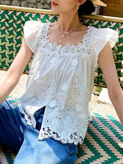 Sydney Vacation Square Neck Crochet Embroidered Top
