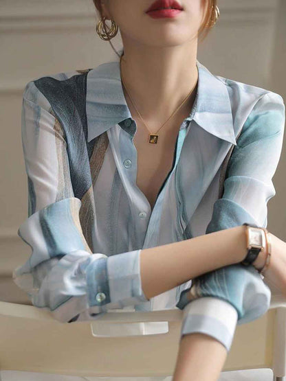 Trinity Classic Polo Neck Printed Satin Shirt