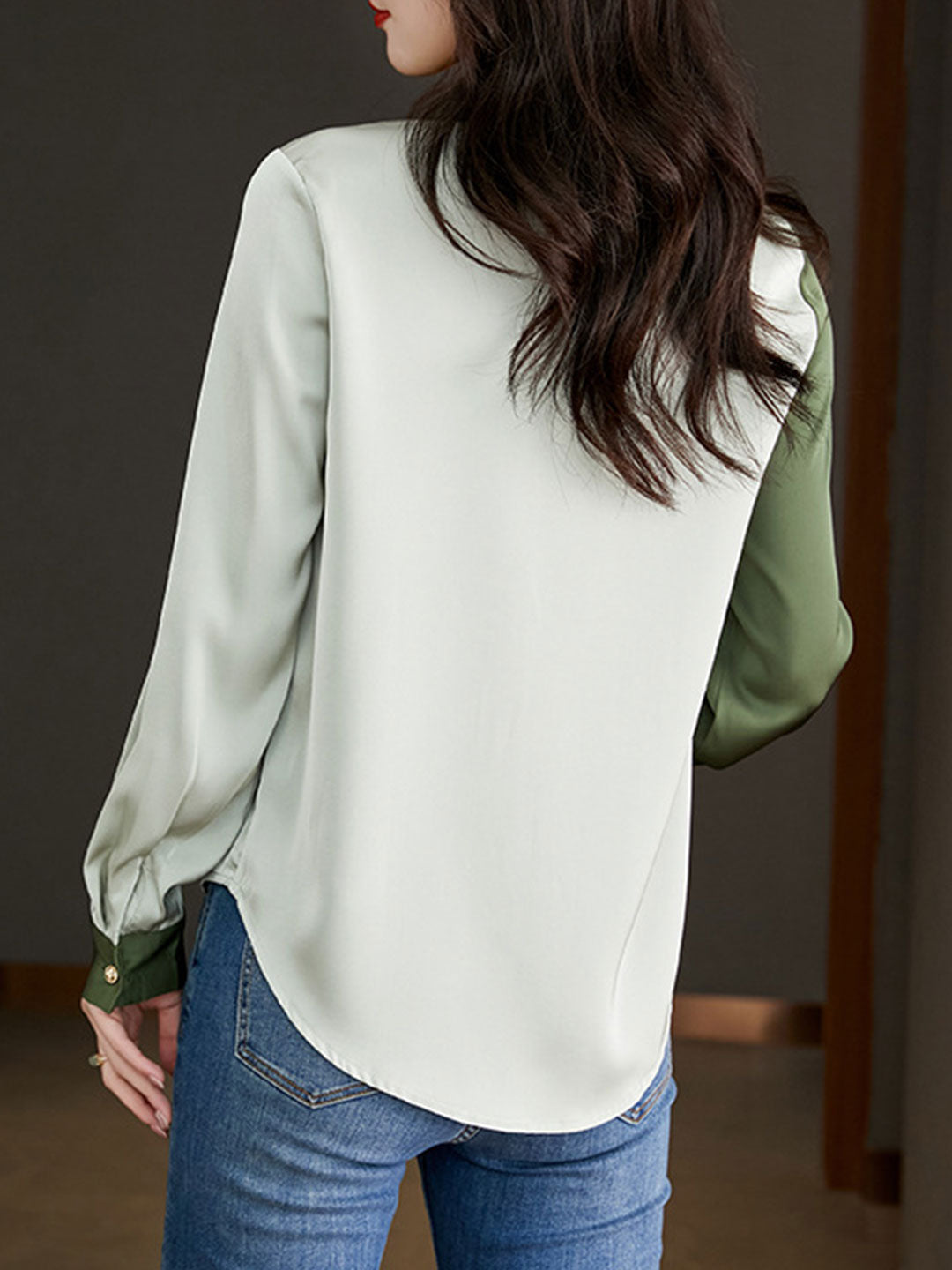 Lauren Classic Contrasted Color Paneled Chiffon Shirt