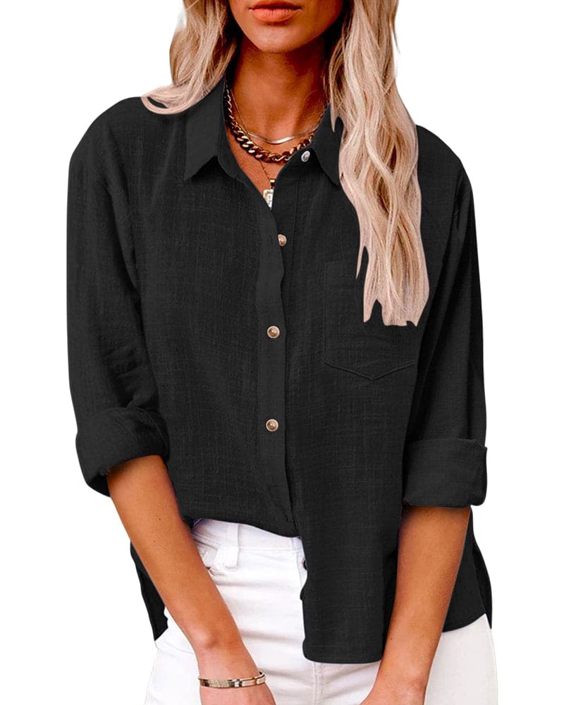 Camisa elegante de lino de manga larga con botones | Ideal para días informales